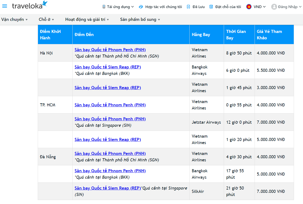 Giá vé máy bay Campuchia từ Việt Nam
