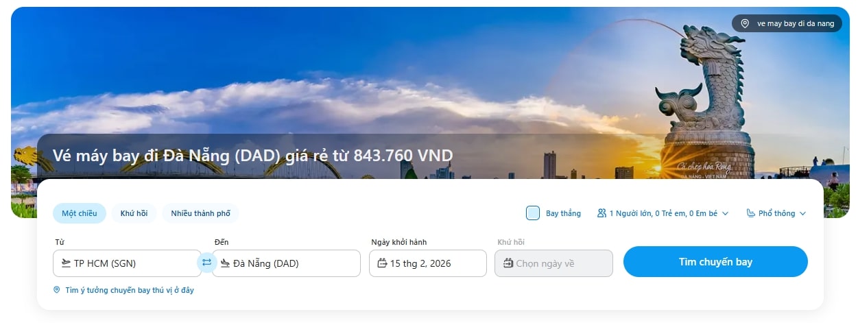 Chặng bay Vietnam Airlines Hà Nội / TP. Hồ Chí Minh - Đà Nẵng trên Traveloka